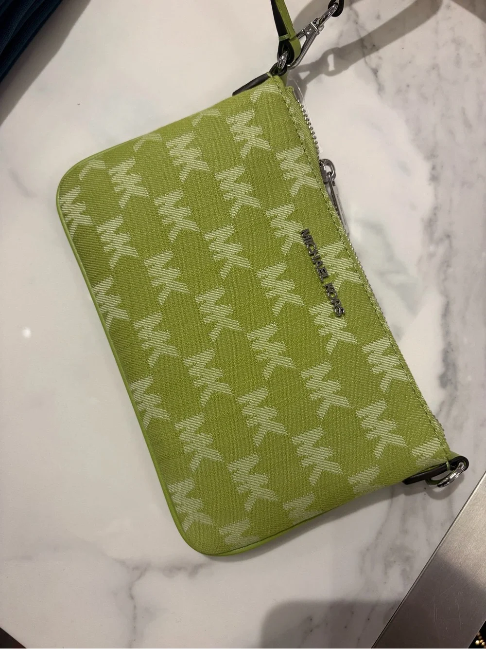 Michael Kors Signature Wristlet Clutch signature logo pink / brown/green